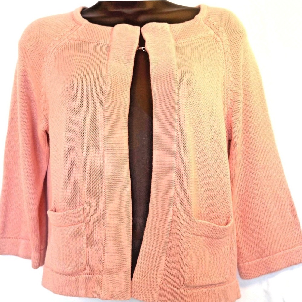 Talbots Petites Pink Cotton 3/4 Sleeve Twee Feminine Barbicore Sweater Small
